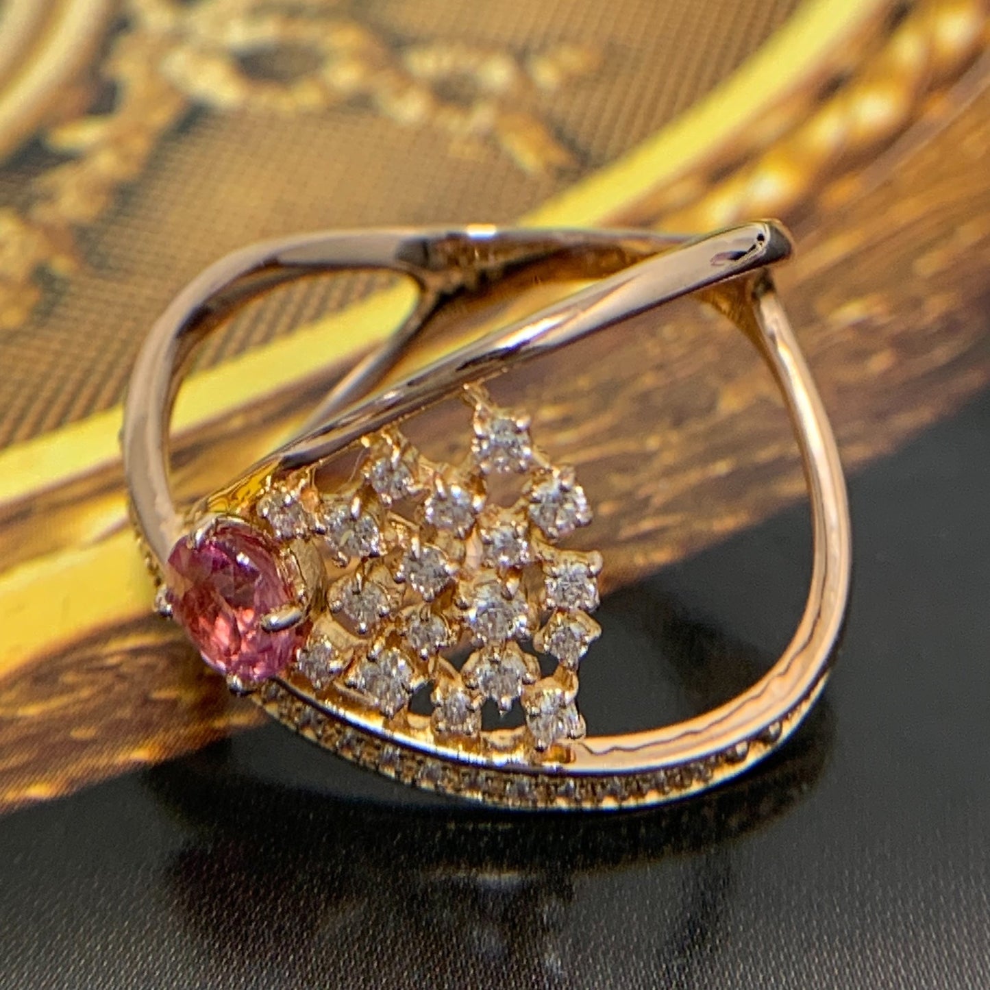 Padparadscha Sapphire Diamond Ring Size 56