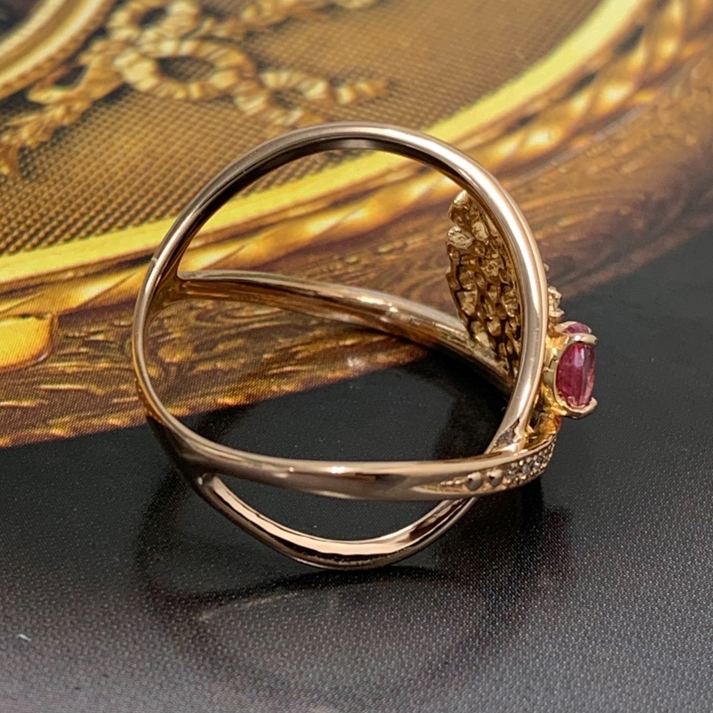Padparadscha Sapphire Diamond Ring Size 56