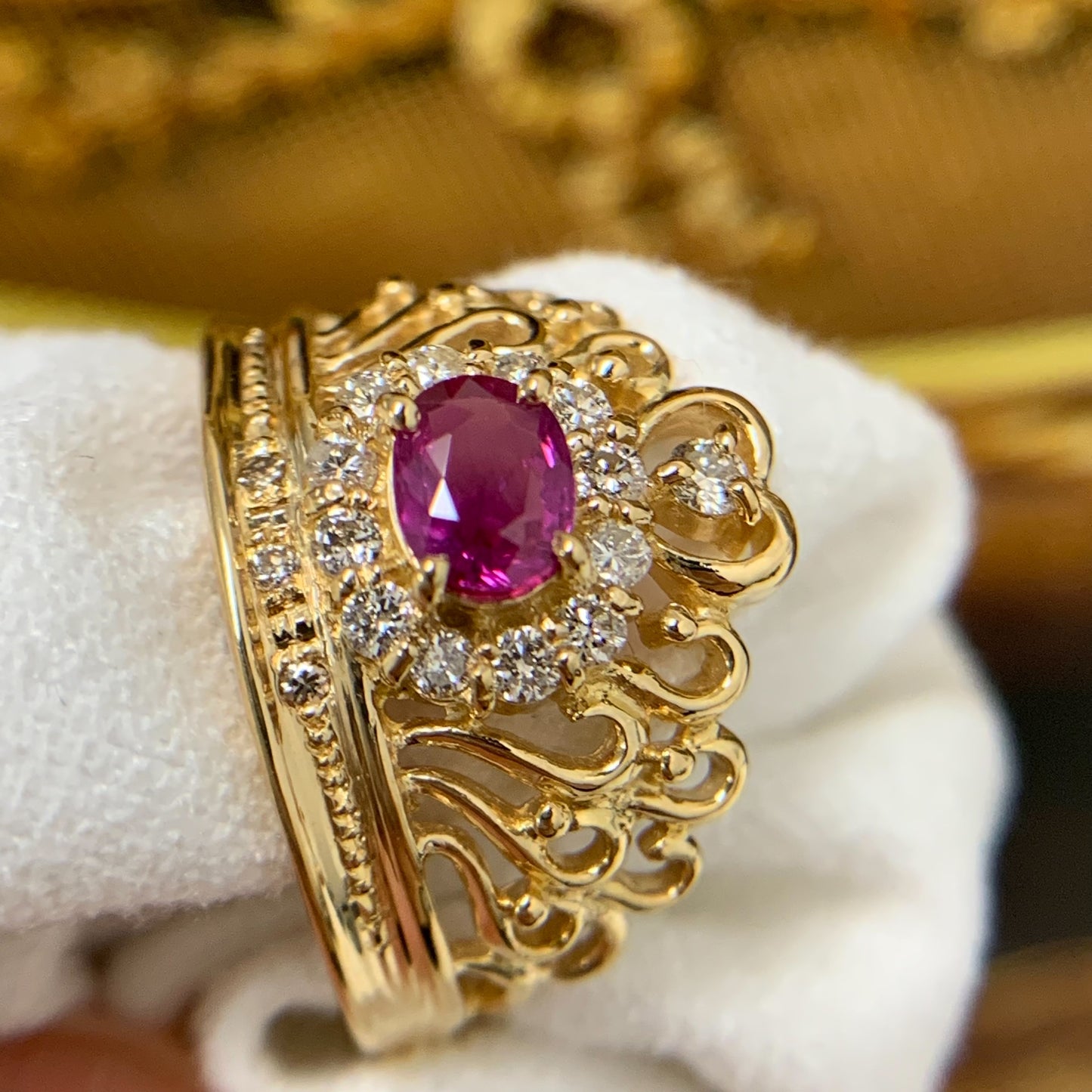 Ruby Diamond Crown Ring Size 49