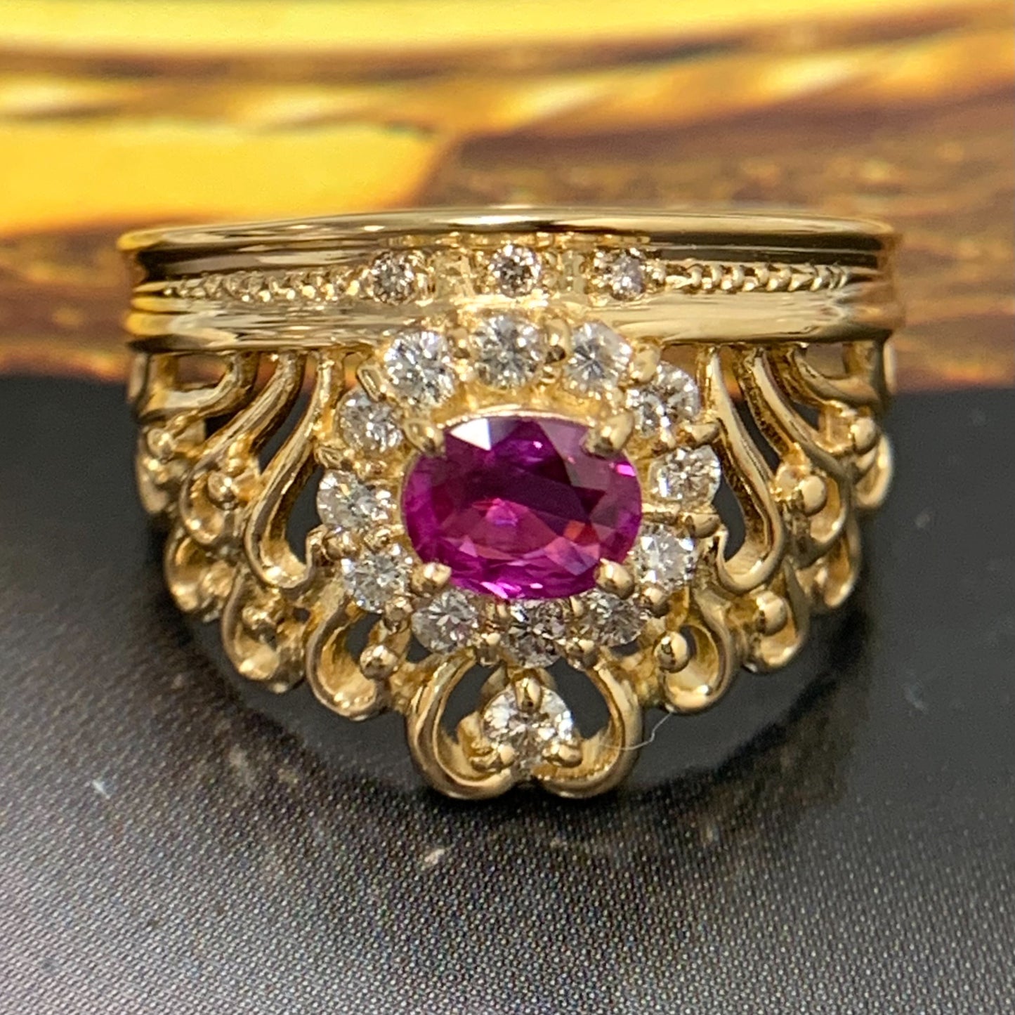 Ruby Diamond Crown Ring Size 49