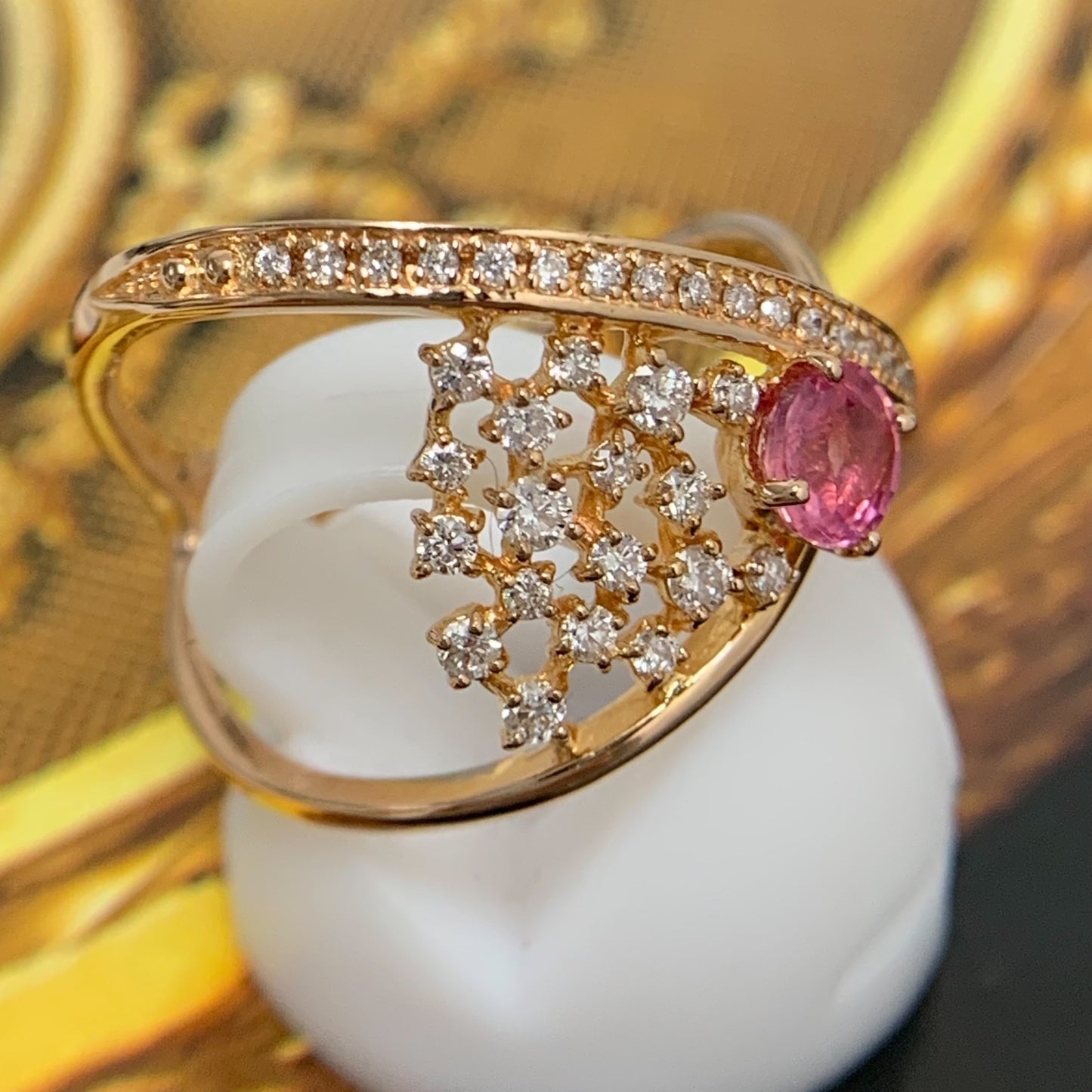 Padparadscha Sapphire Diamond Ring Size 56