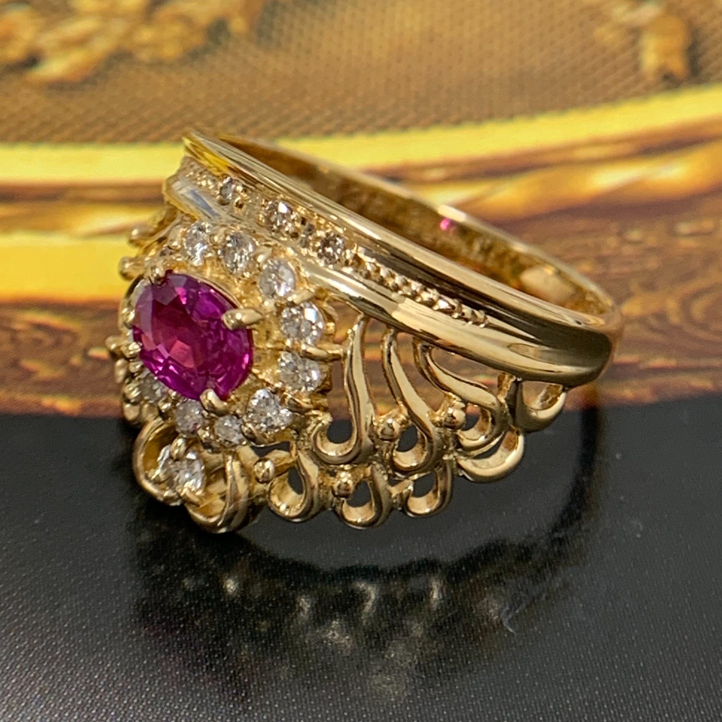Ruby Diamond Crown Ring Size 49