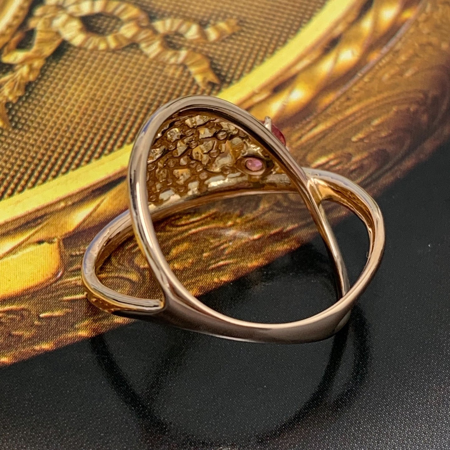 Padparadscha Sapphire Diamond Ring Size 56