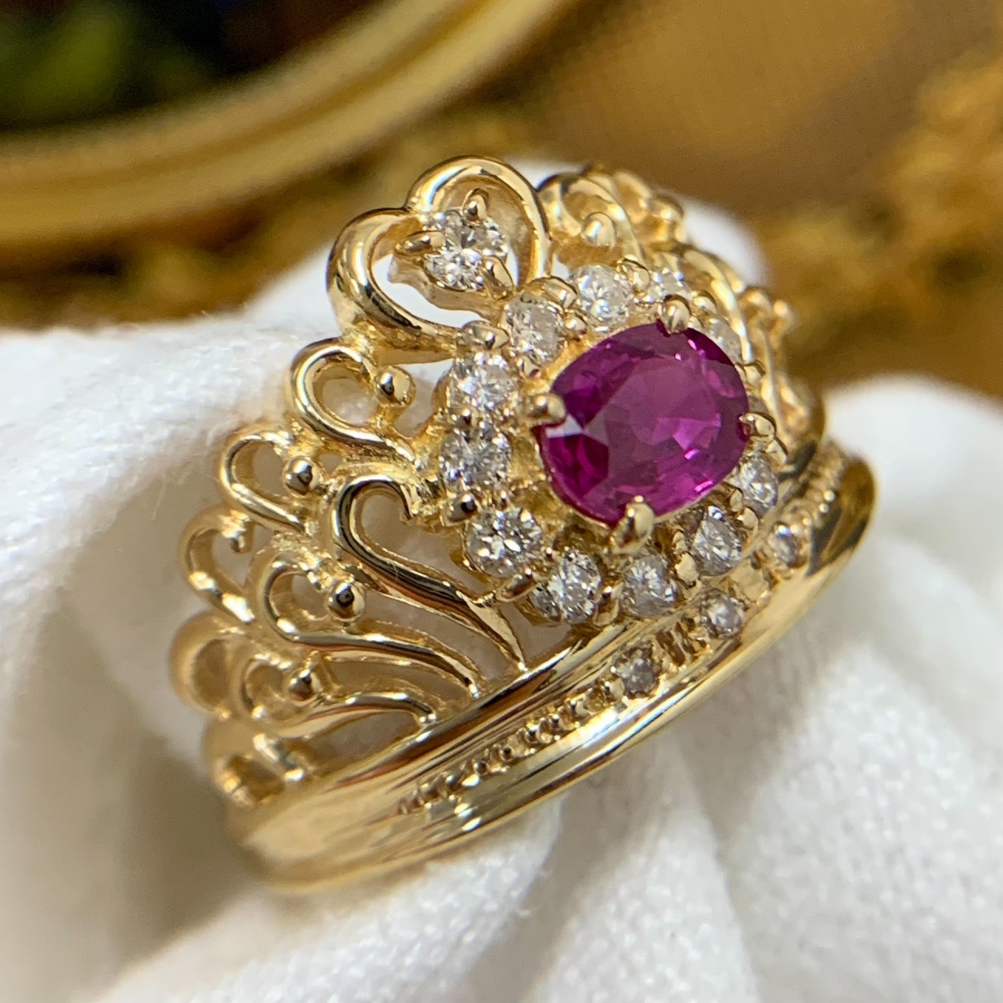 Ruby Diamond Crown Ring Size 49