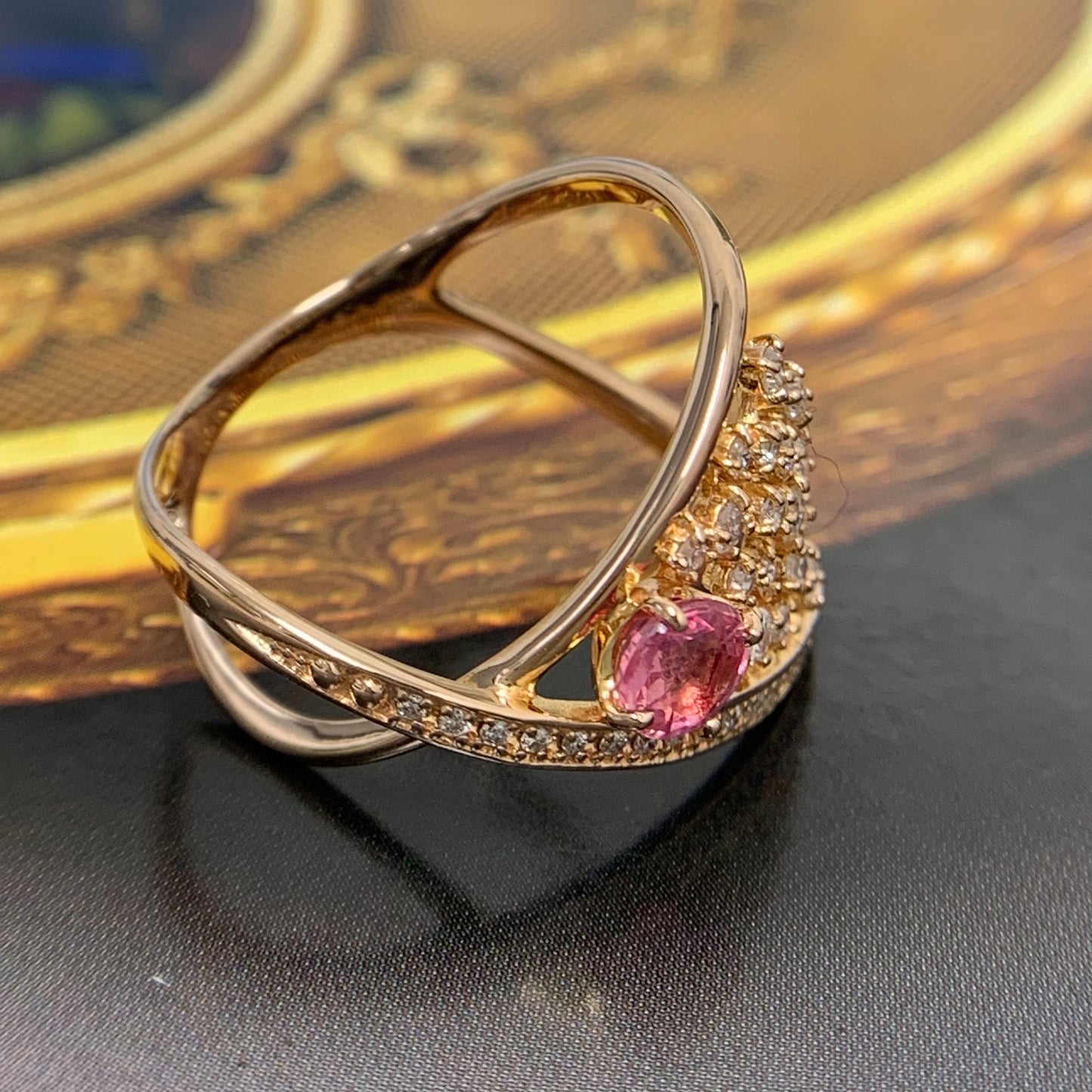 Padparadscha Sapphire Diamond Ring Size 56
