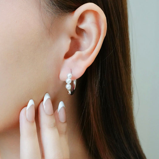 3P Akoya Hoop Earring