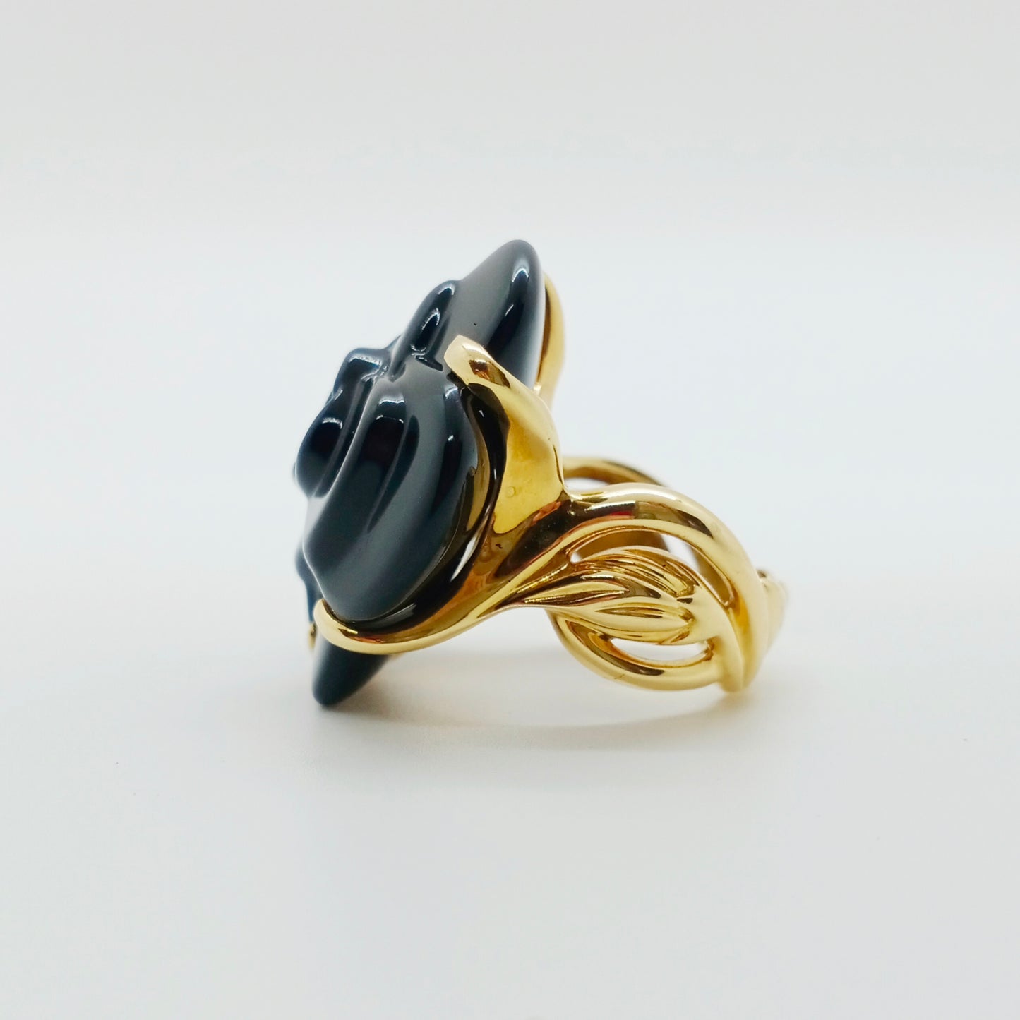 Chanel Camellia Onyx Ring Size 54