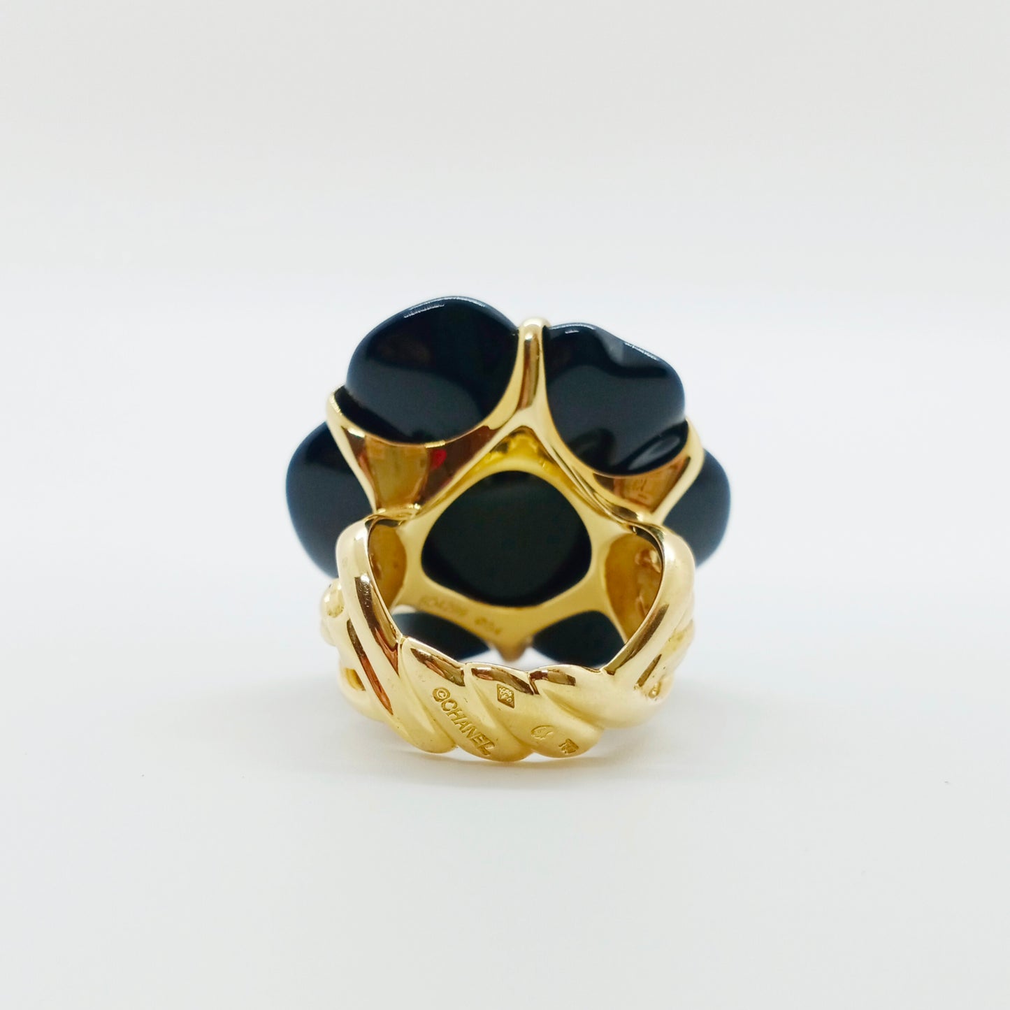Chanel Camellia Onyx Ring Size 54
