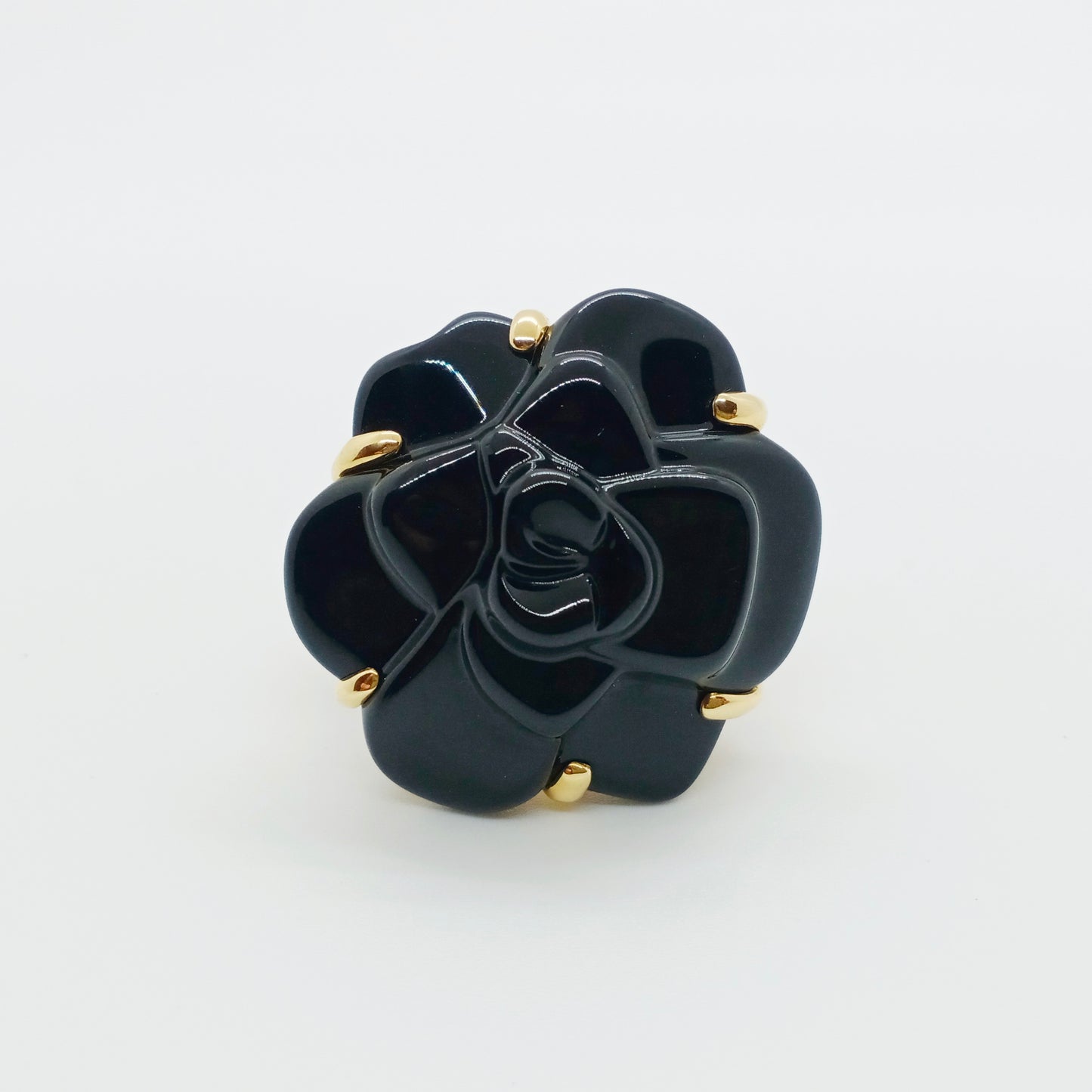 Chanel Camellia Onyx Ring Size 54