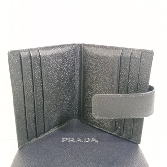 Prada Black Vitello Micro Grain Leather Card Holder