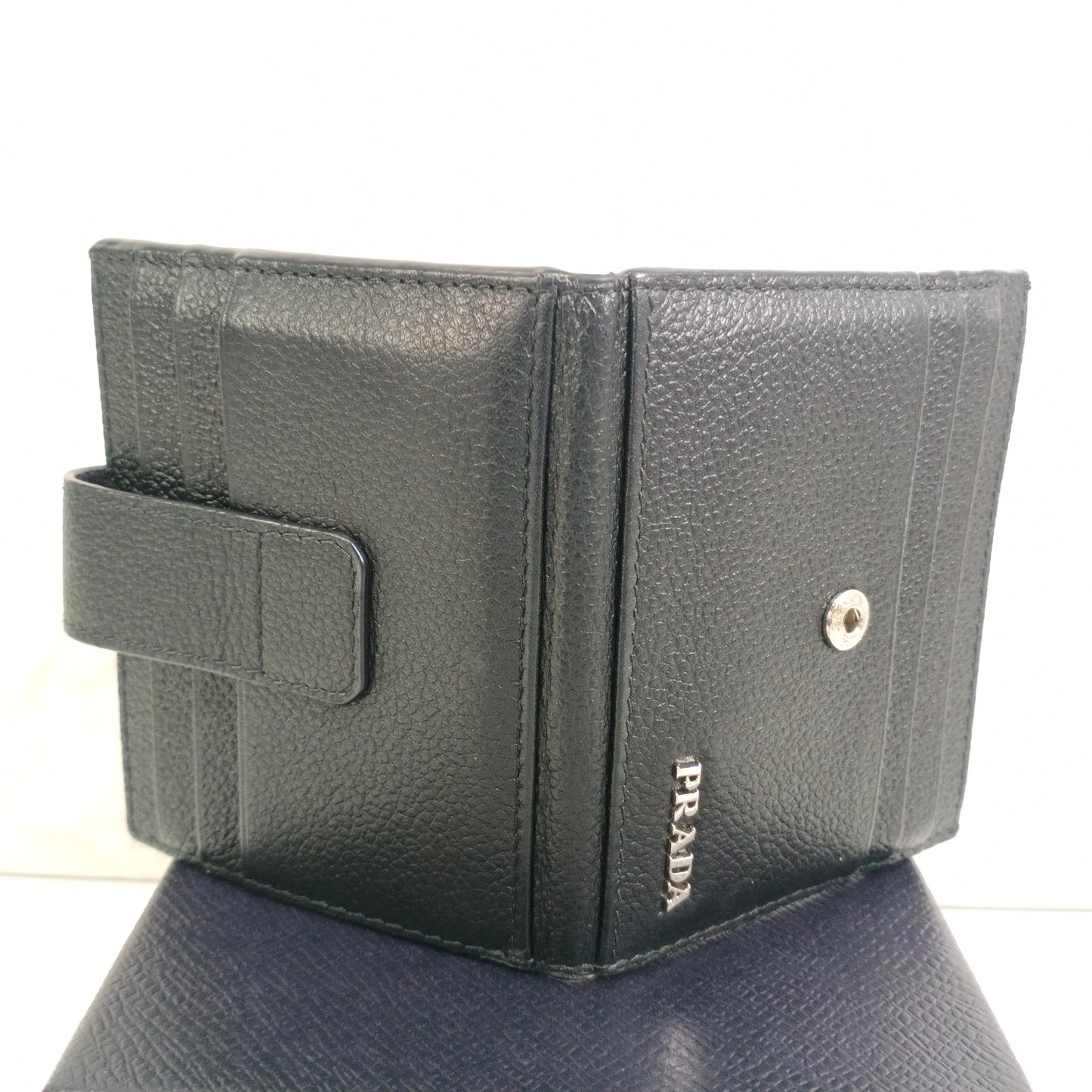 Prada Black Vitello Micro Grain Leather Card Holder