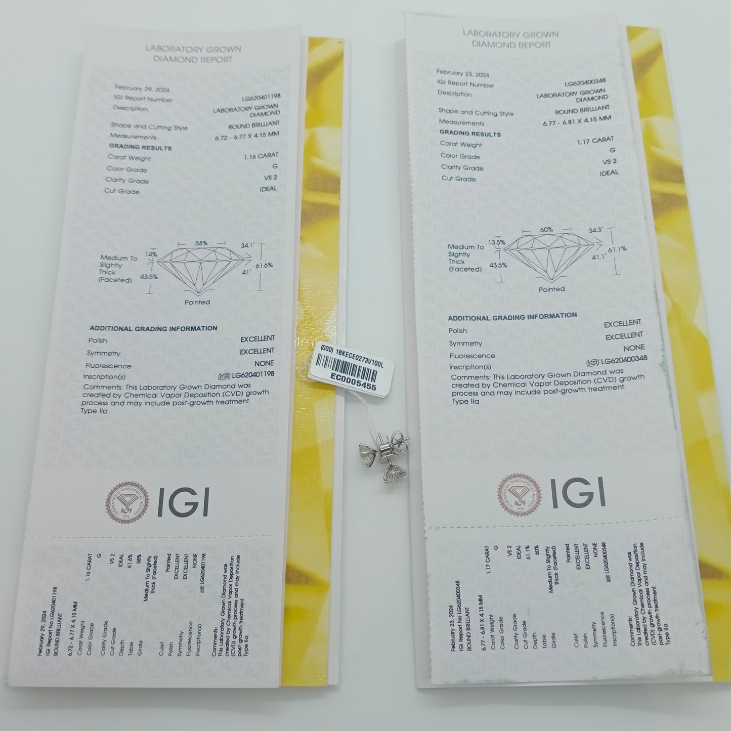 No Brand Stud Diamond Earring 1.50ct Each