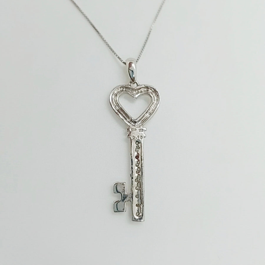 Diamond Heart Key Necklace 0.10ct