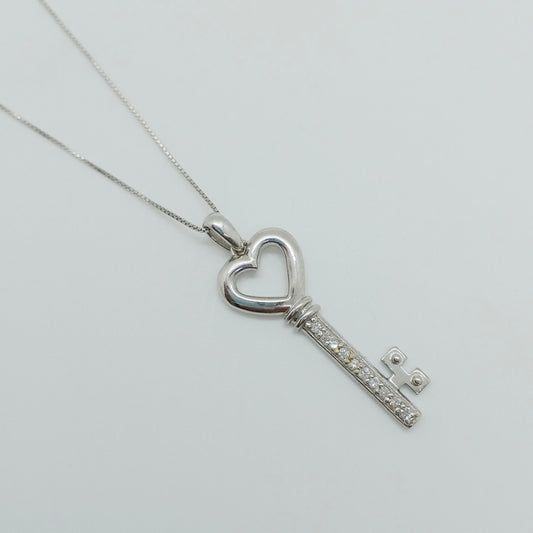 Diamond Heart Key Necklace 0.10ct K18 White Gold