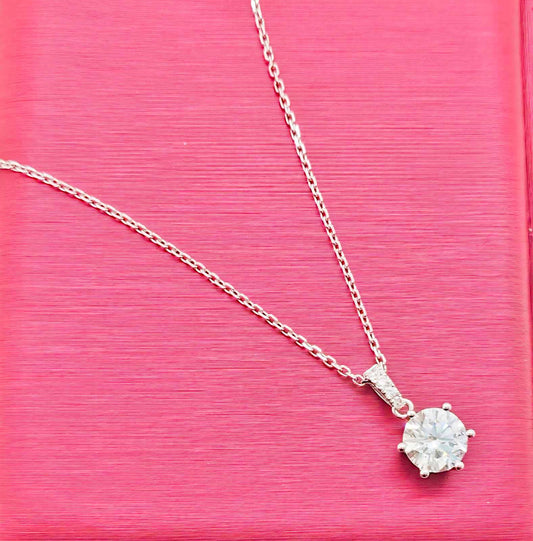 LAB Prong Solitaire With Pave Bail Necklace