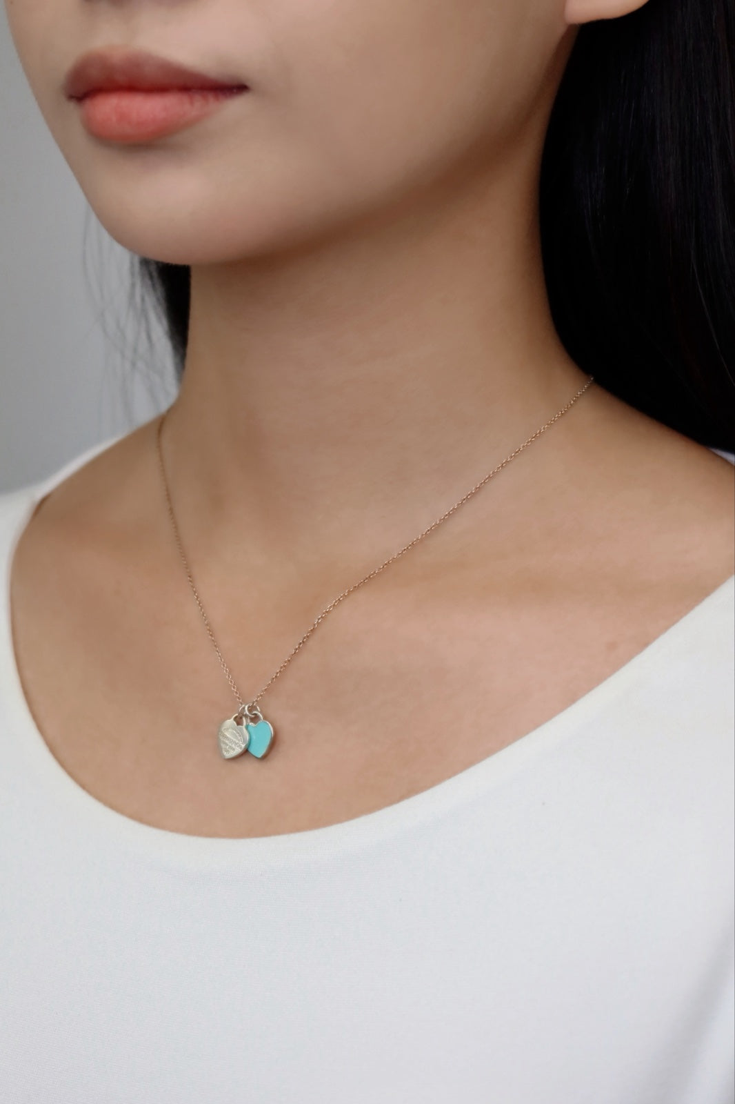 Tiffany& Co. Double Heart Return Blue Silver Necklace