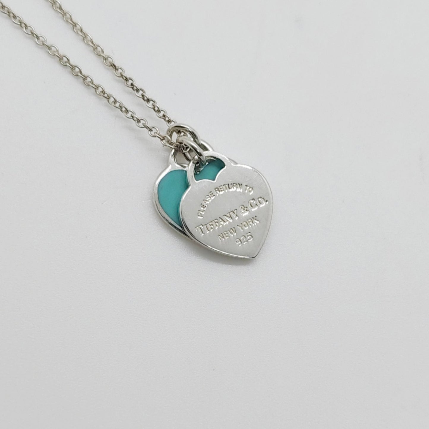 Tiffany& Co. Double Heart Return Blue Silver Necklace
