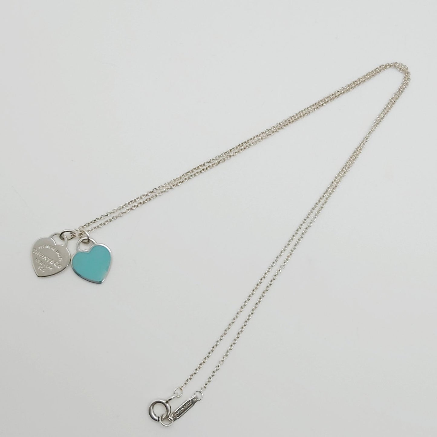 Tiffany& Co. Double Heart Return Blue Silver Necklace