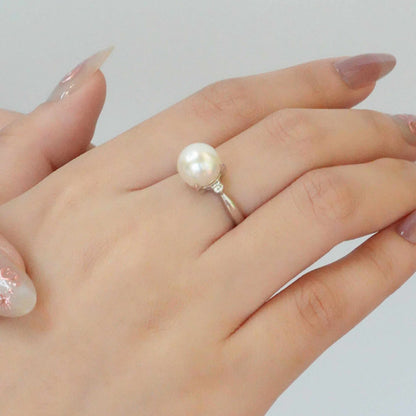 Akoya Pearl Diamond 9mm Ring Size 50