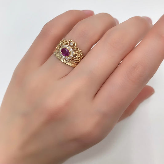 Ruby Diamond Crown Ring Size 49