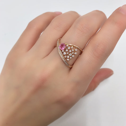 Padparadscha Sapphire Diamond Ring Size 56