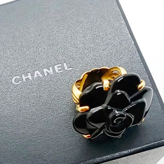 Chanel Camellia Onyx Ring Size 54