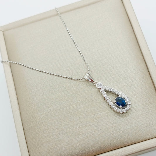 Sapphire Diamond Drop Motif Necklace