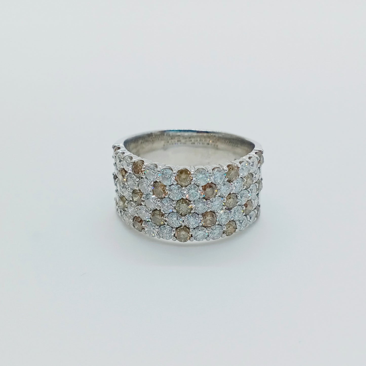 Brown Diamond and Diamond 5 Rows Pave Wide Ring