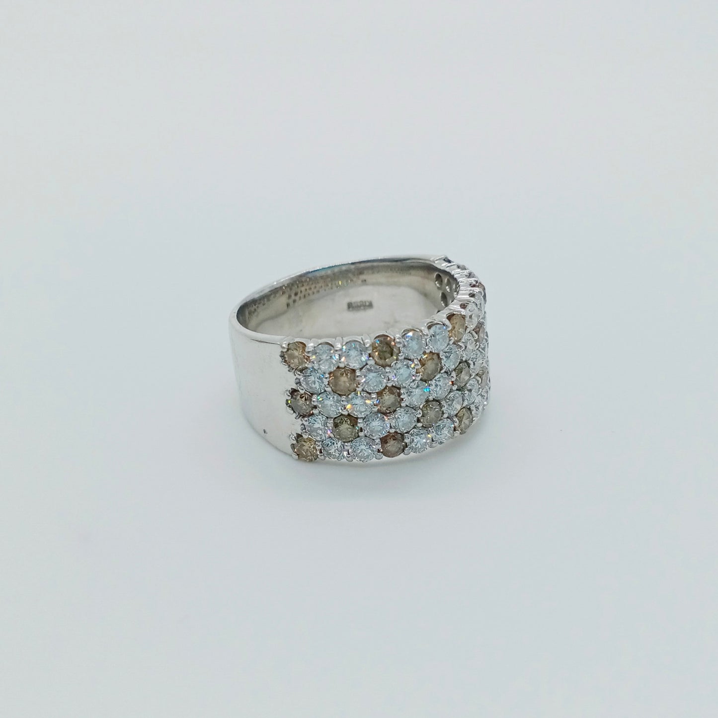 Brown Diamond and Diamond 5 Rows Pave Wide Ring