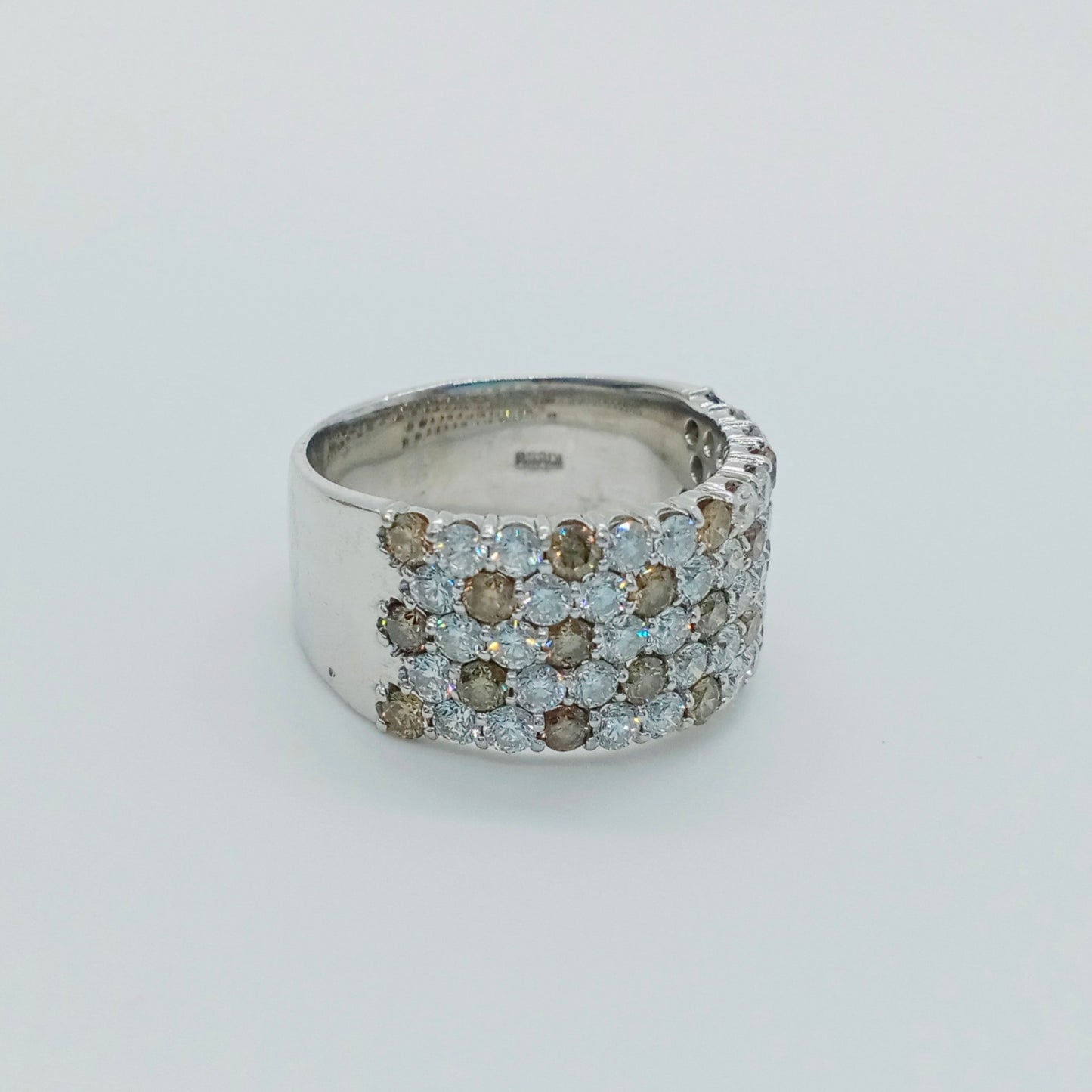 Brown Diamond and Diamond 5 Rows Pave Wide Ring