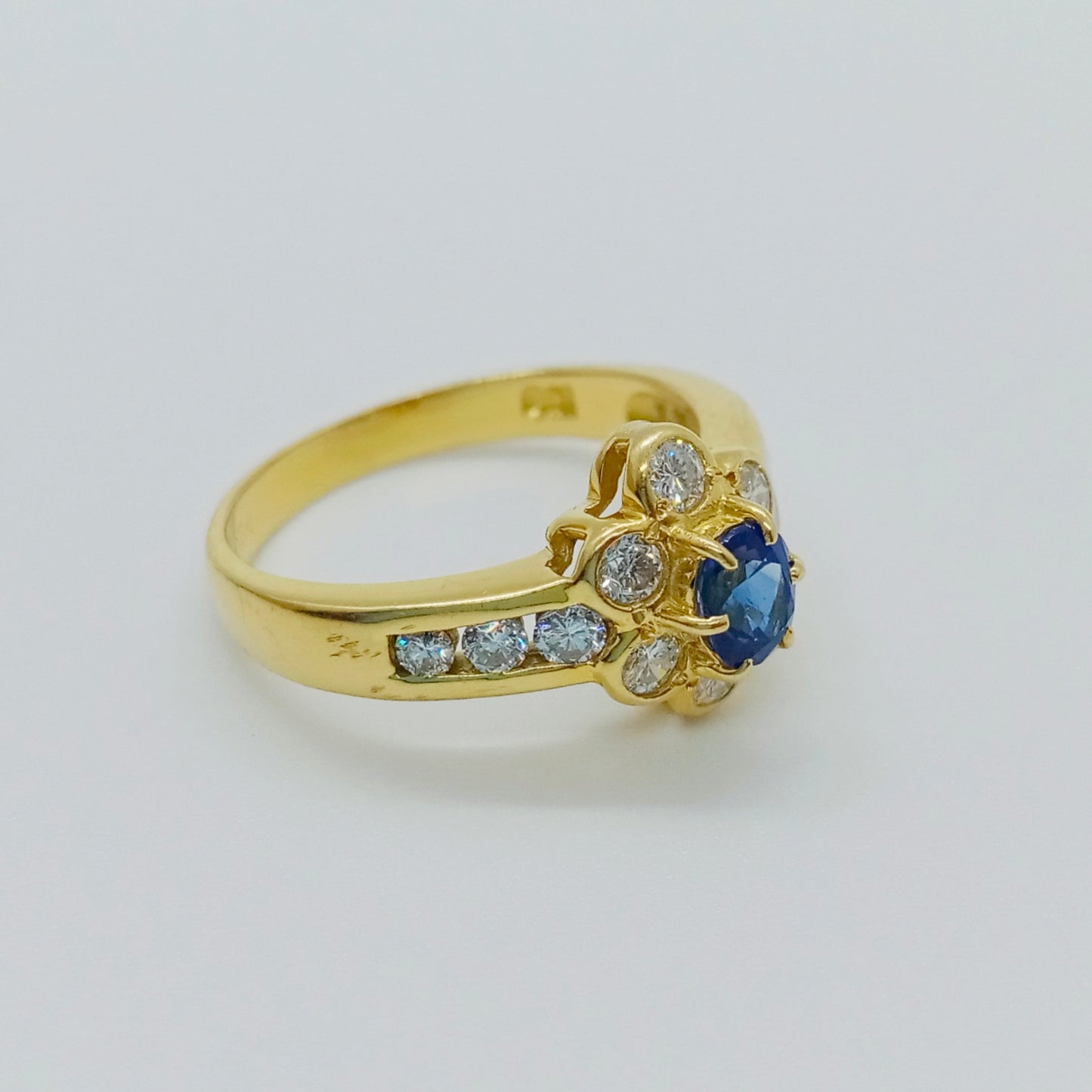 Sapphire Diamond Mini Flower Ring Size 49