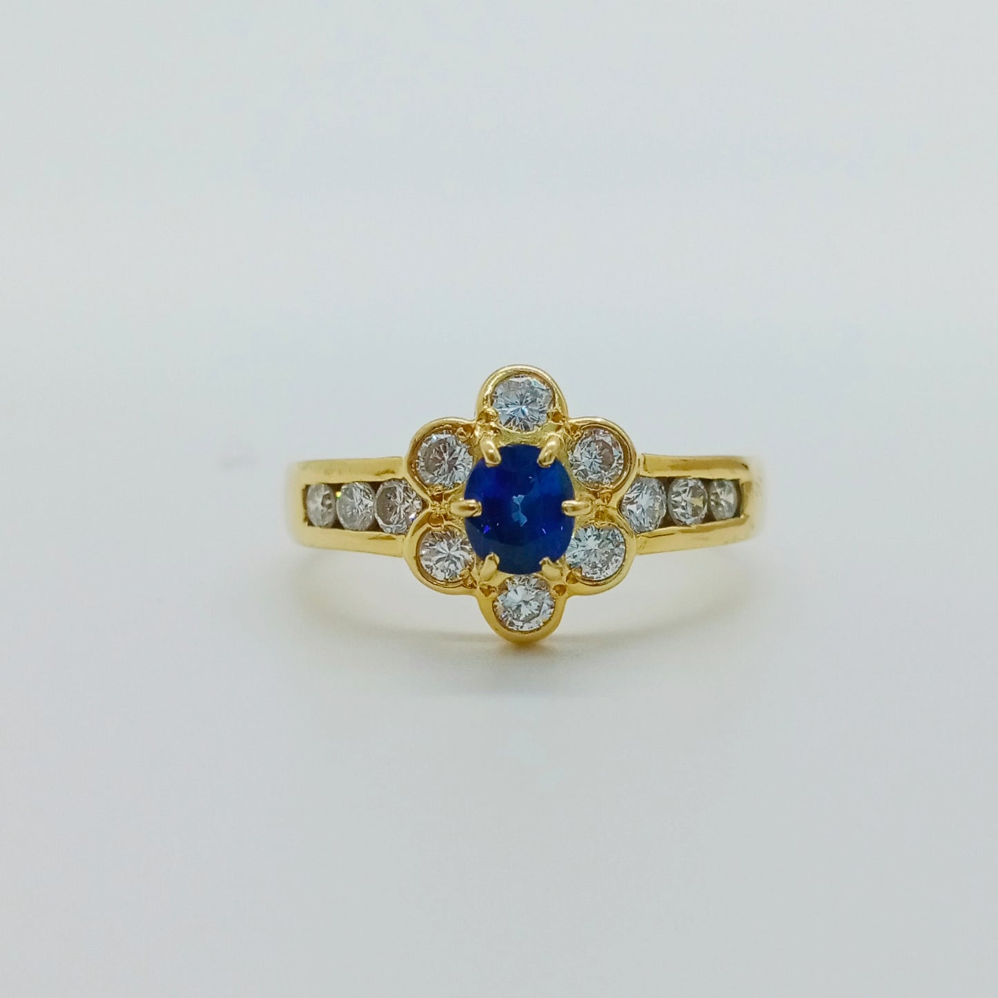 Sapphire Diamond Mini Flower Ring Size 49