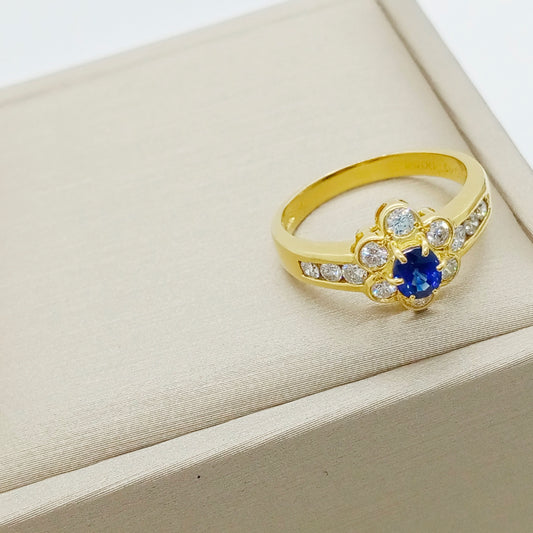 Sapphire Diamond Mini Flower Ring Size 49