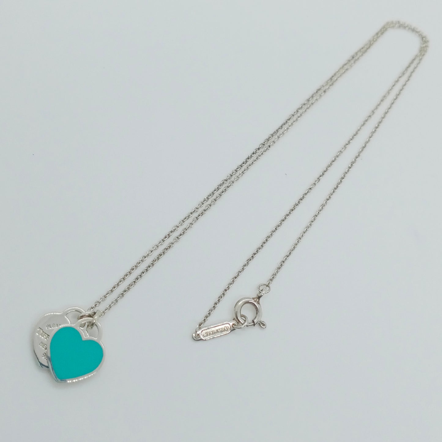 Tiffany & Co. Double Heart Necklace Silver Blue