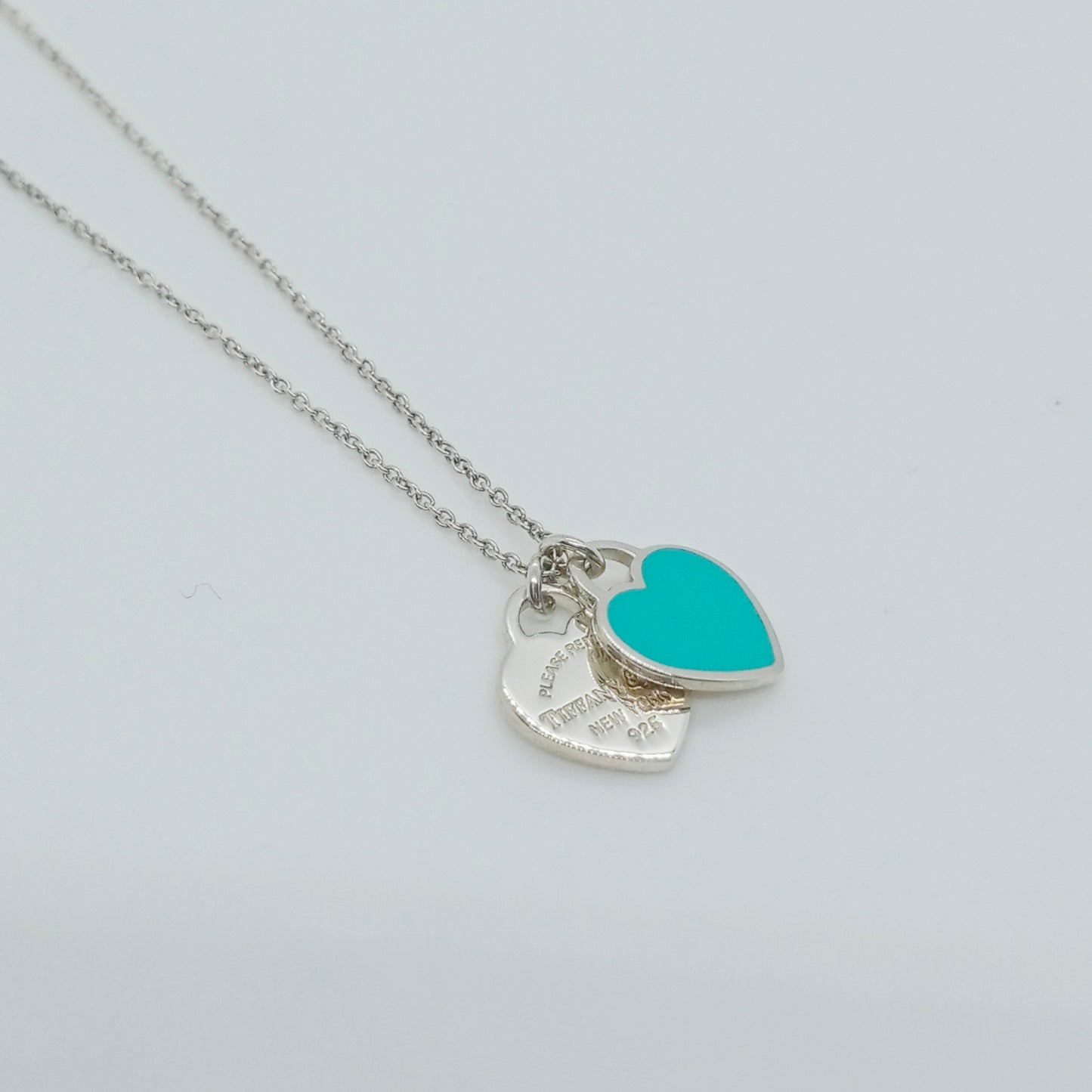 Tiffany & Co. Double Heart Necklace Silver Blue