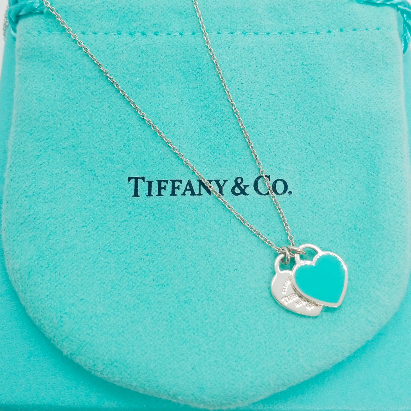 Tiffany & Co. Double Heart Necklace Silver Blue