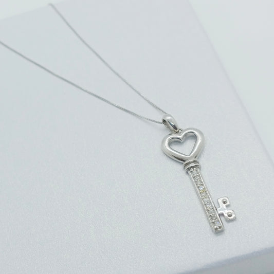 Diamond Heart Key Necklace 0.10ct