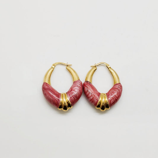 Unoaerre Pink Enameled Ribbed Hoop Earring