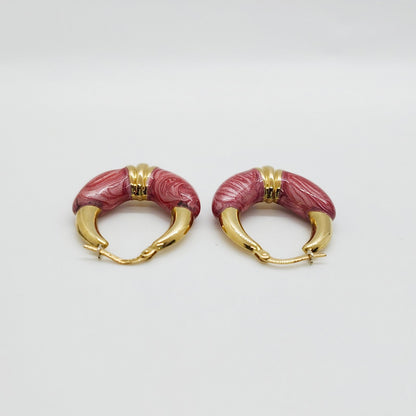 Unoaerre Pink Enameled Ribbed Hoop Earring