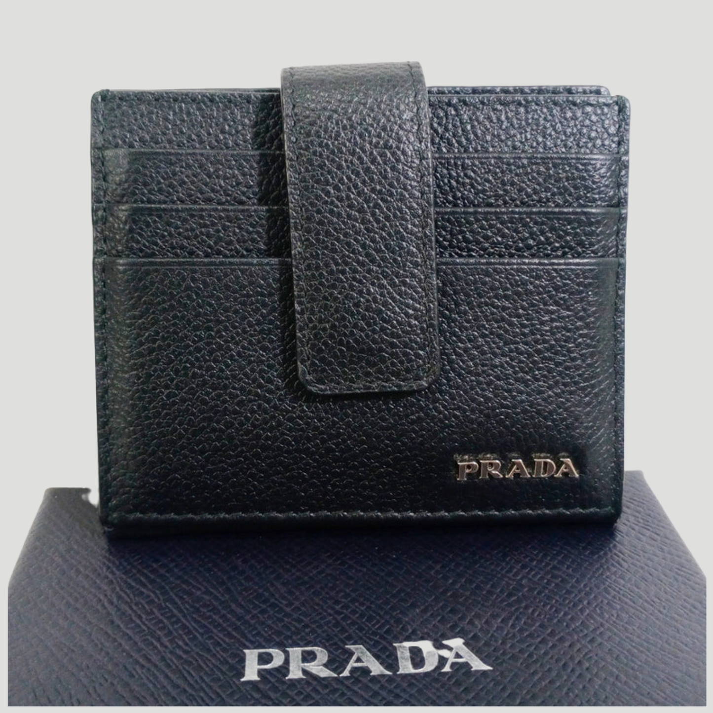 Prada Black Vitello Micro Grain Leather Card Holder