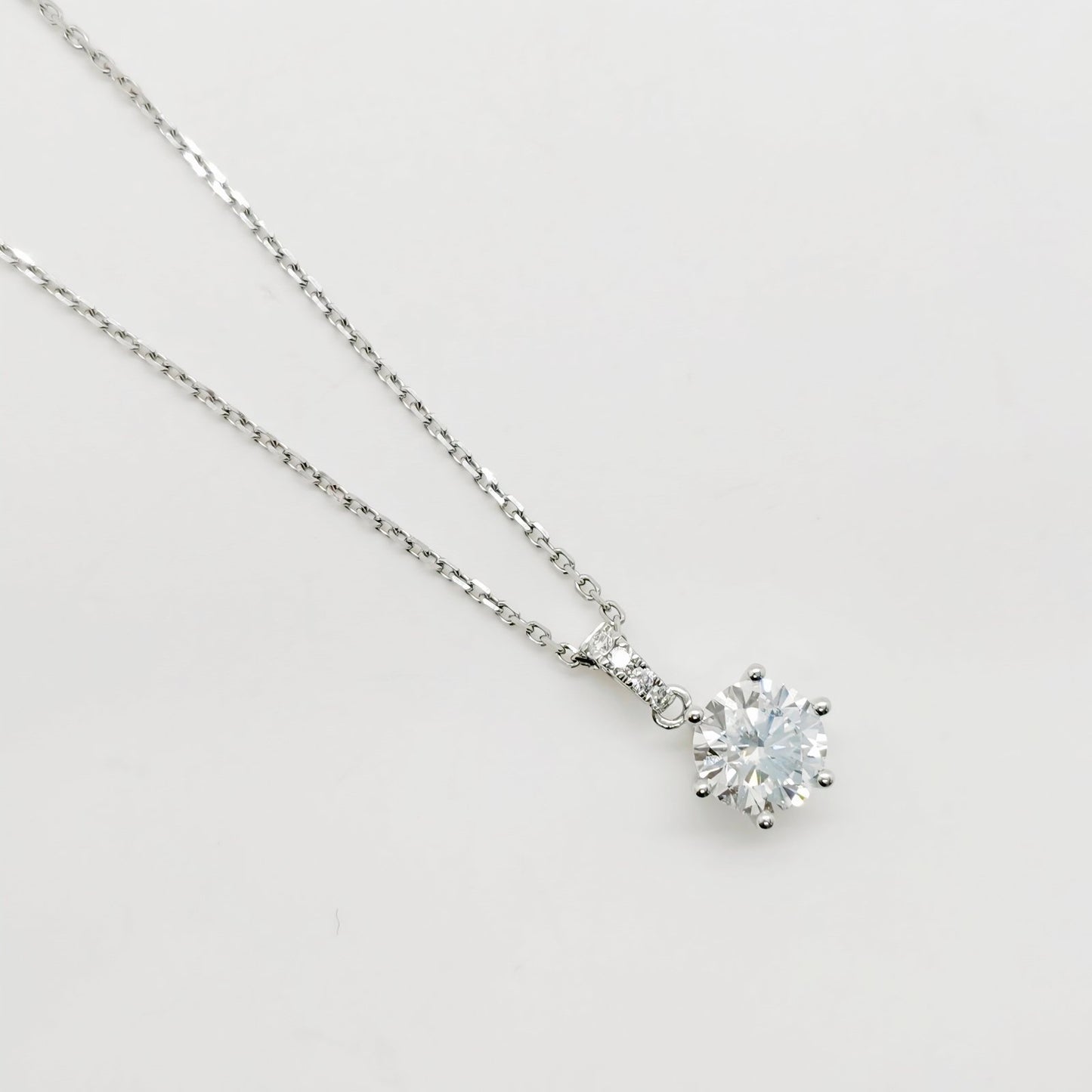LAB Prong Solitaire With Pave Bail Necklace