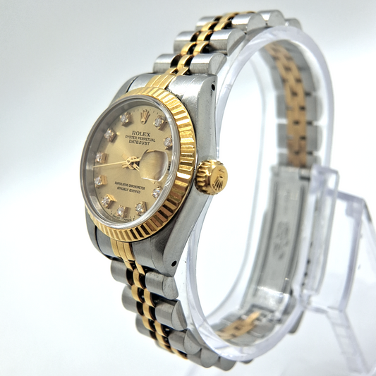 Datejust Yellow Gold/Steel Ladies Diamond Champagne Dial