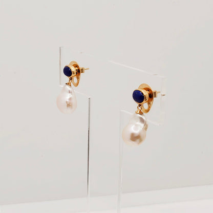 Lapiz Lazuli Dangling Pearl Earrings