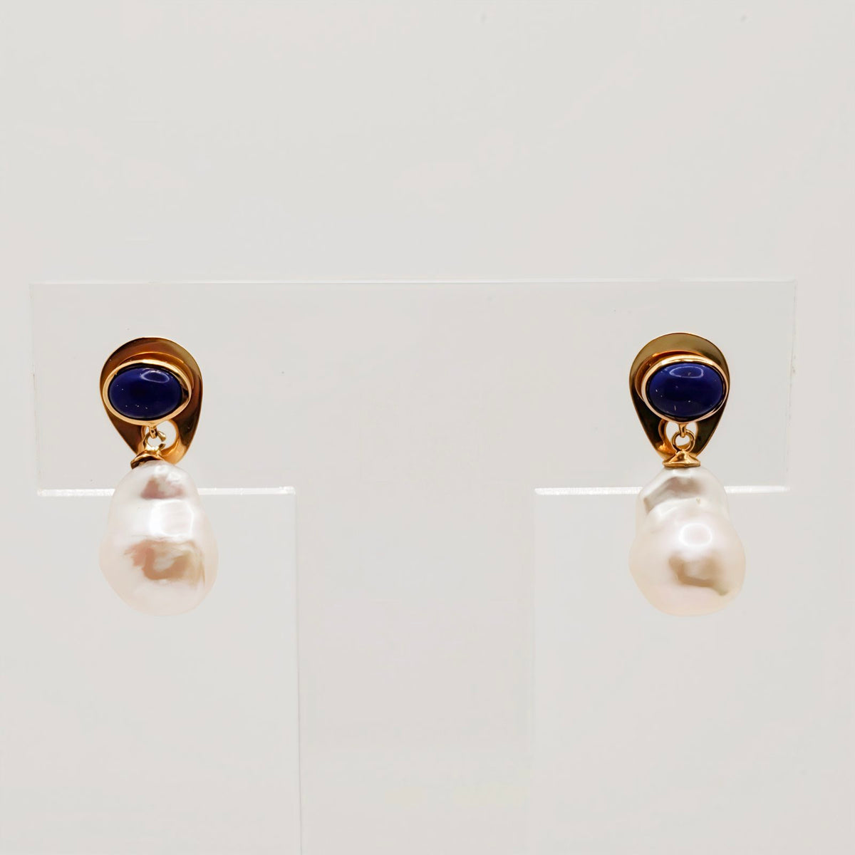 Lapiz Lazuli Dangling Pearl Earrings