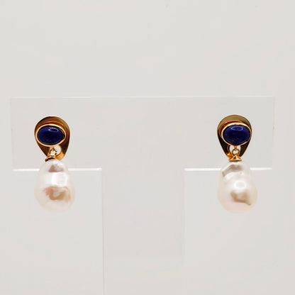 Lapiz Lazuli Dangling Pearl Earrings