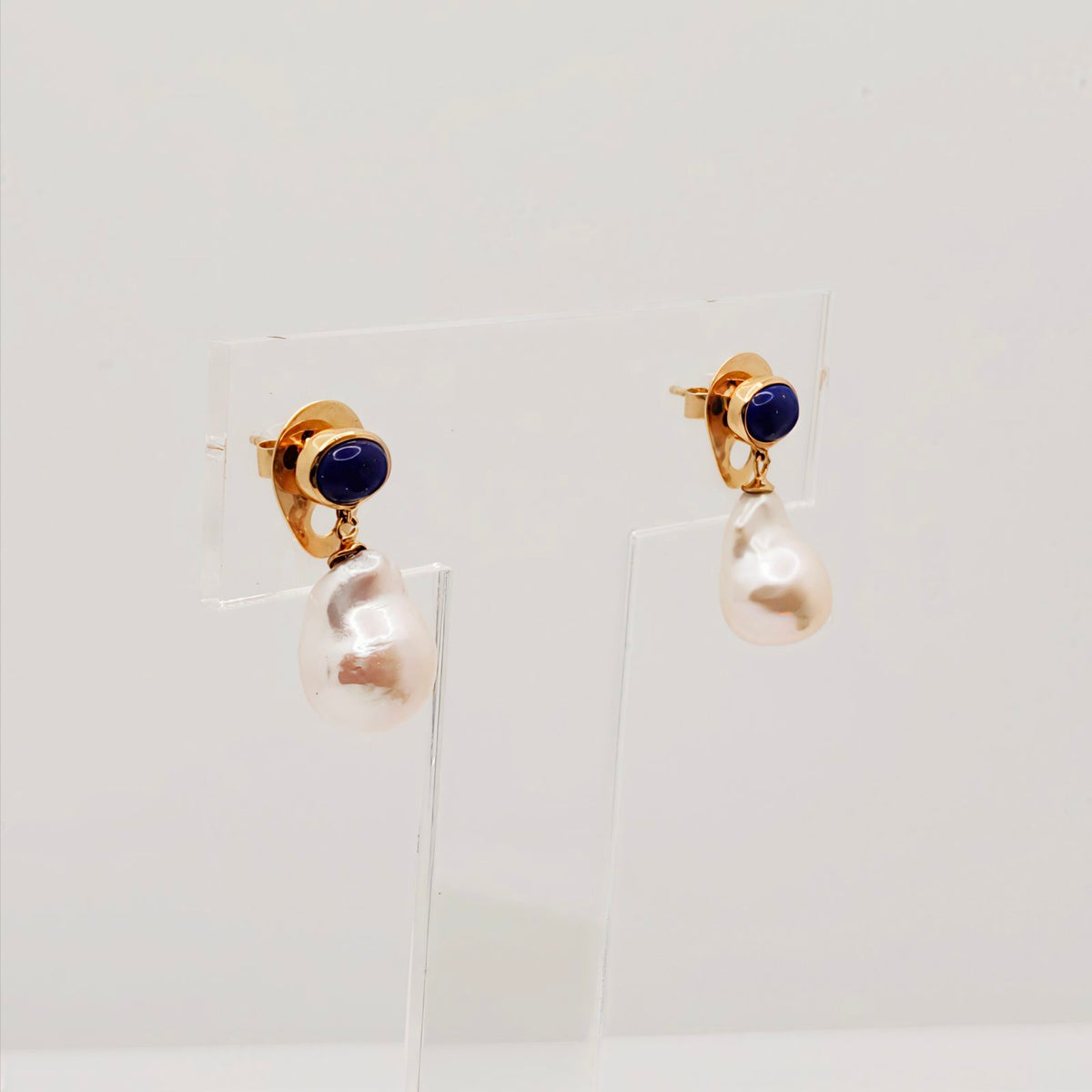 Lapiz Lazuli Dangling Pearl Earrings