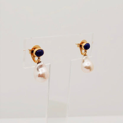 Lapiz Lazuli Dangling Pearl Earrings