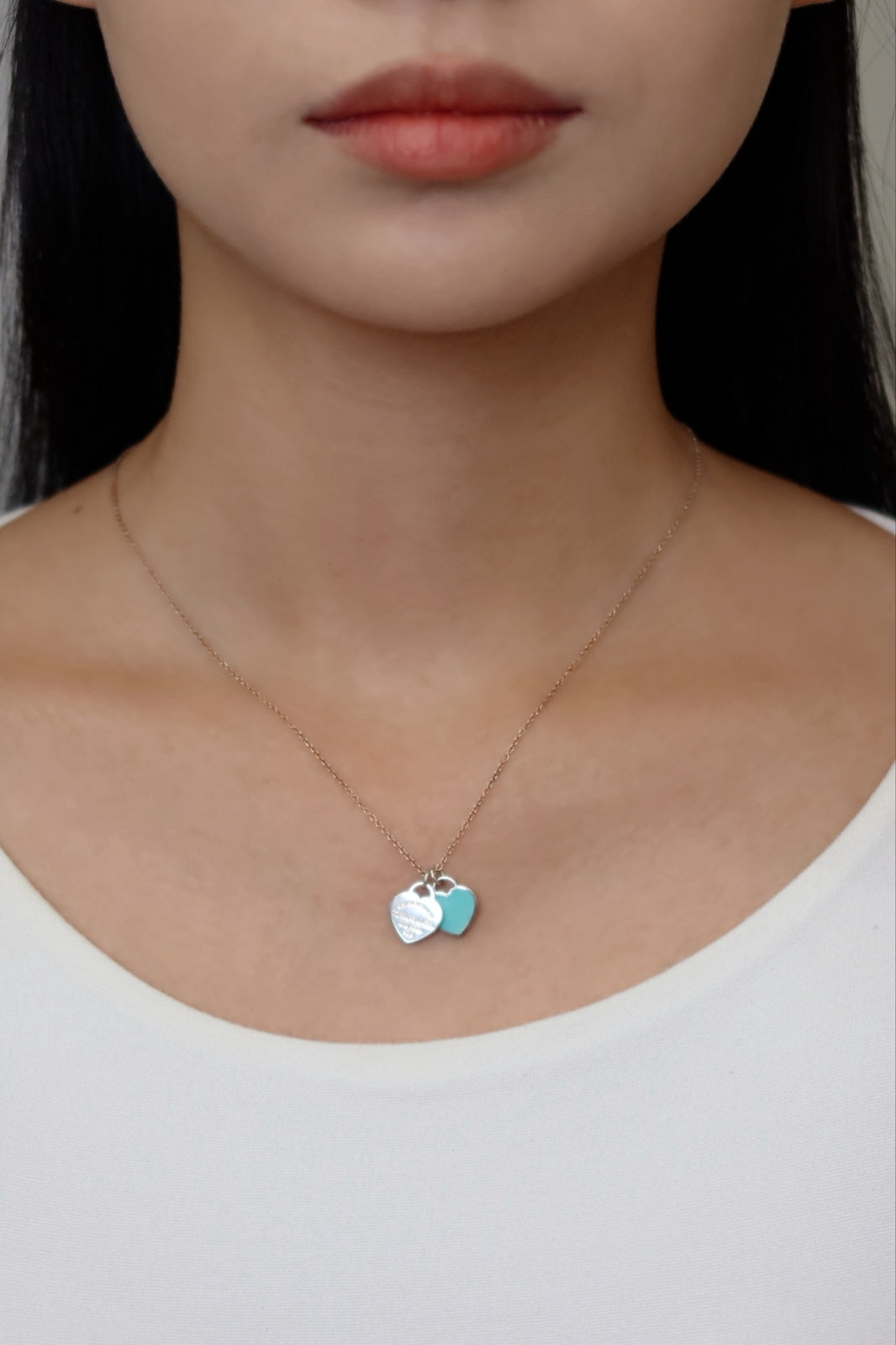 Tiffany& Co. Double Heart Return Blue Silver Necklace