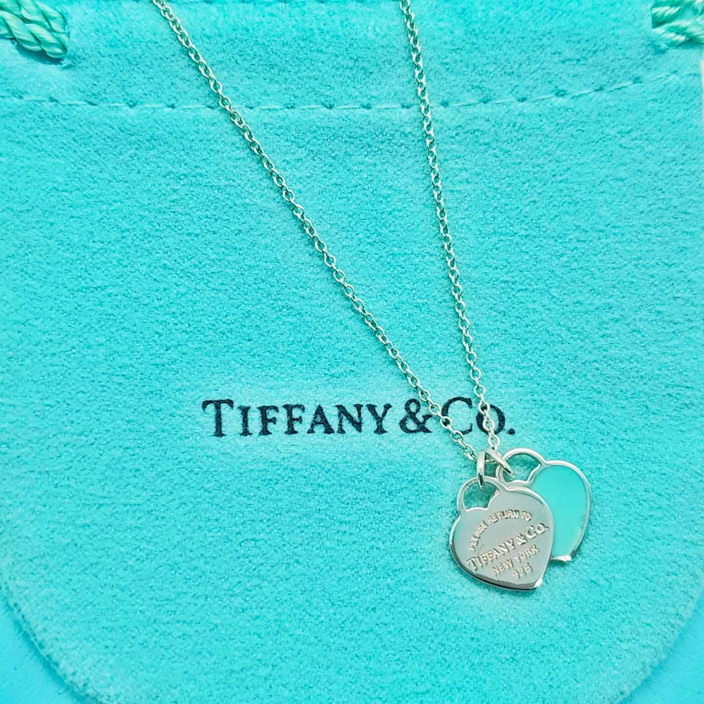 Tiffany& Co. Double Heart Return Blue Silver Necklace