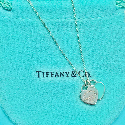 Tiffany& Co. Double Heart Return Blue Silver Necklace